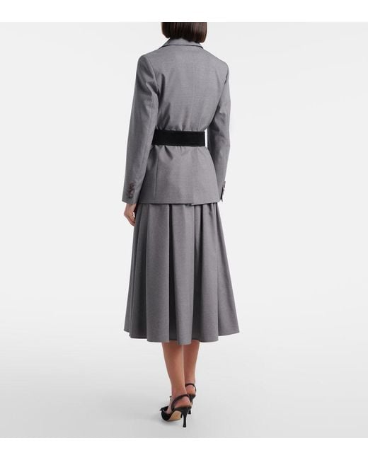 Max Mara Gray Livrea Virgin Wool Midi Skirt
