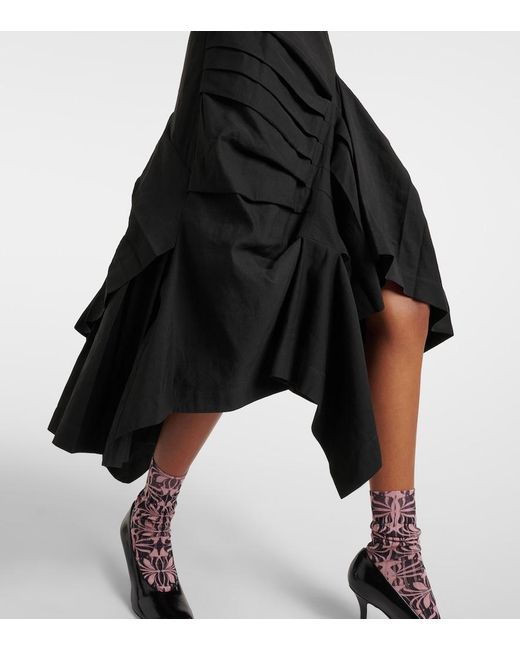 Dries Van Noten Black Draped Pleated Linen And Cotton Midi Dress