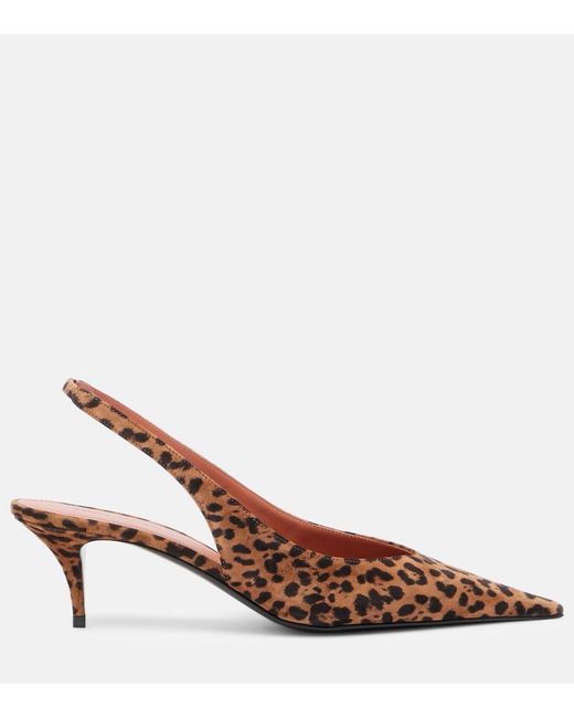 AMINA MUADDI Brown Anok 55 Leopard-Print Suede Slingback Pumps