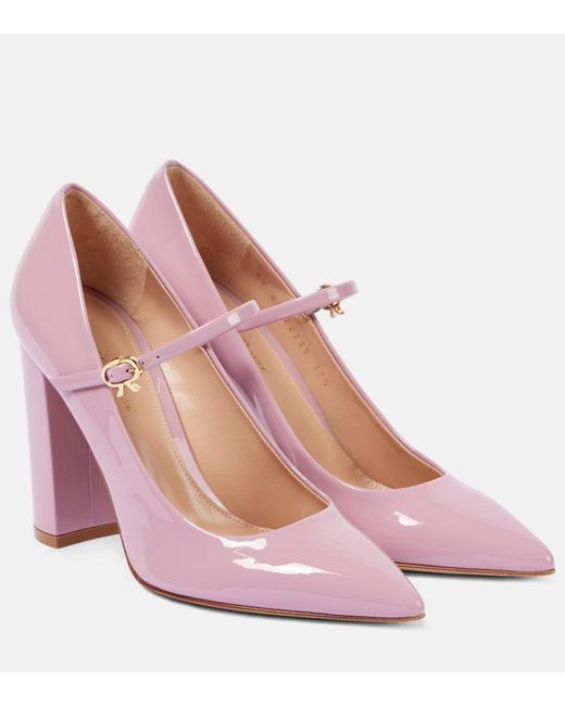 Gianvito Rossi Pink Ribbon Jane Patent Leather Pumps