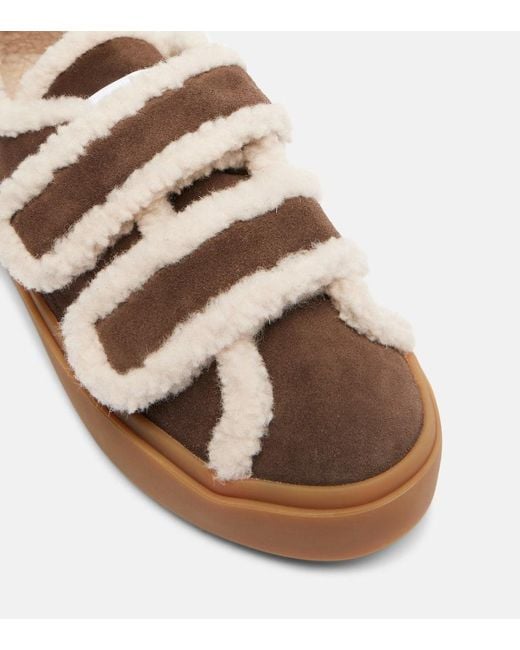 Inuikii Brown Shearling-Trimmed Suede Low-Top Sneakers