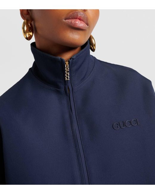 Gucci Blue Logo Gabardine Bomber Jacket