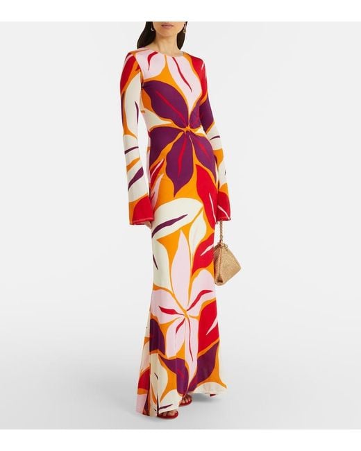 Cala De La Cruz Red Amay Floral Jersey Maxi Dress