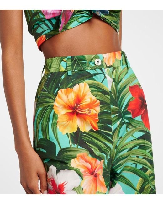 Dolce & Gabbana Green Floral Cotton Wide-Leg Pants