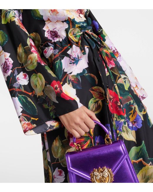 Robe chemise en satin de soie a fleurs Dolce & Gabbana en coloris Black