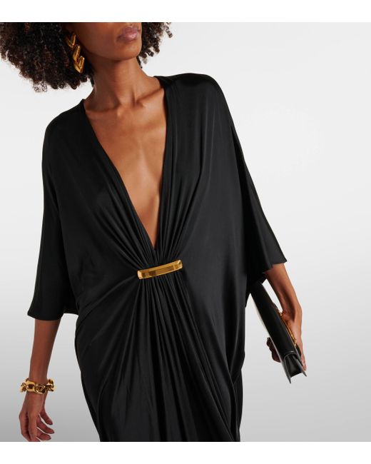 Tom Ford Black Gathered Satin Jersey Kaftan