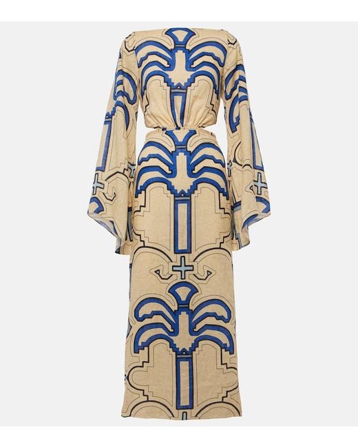 Johanna Ortiz Blue Linen Midi Dress