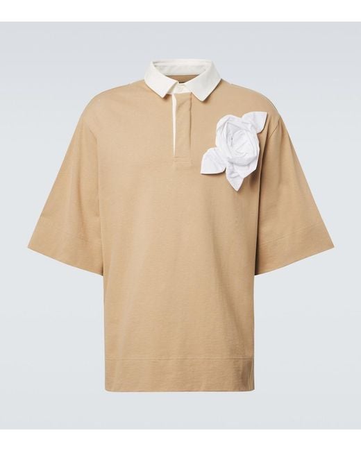 Simone Rocha Natural Floral-Applique Cotton Jersey Polo Shirt for men
