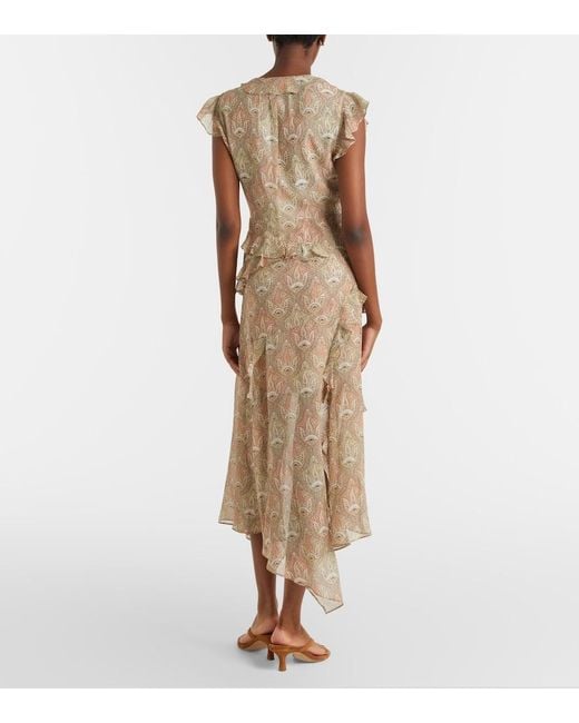 Veronica Beard Natural Avenel Printed Ruffled Silk Midi Dress