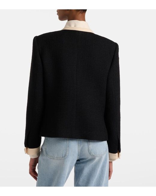 Valentino Black Bow-Detail Wool-Blend Tweed Jacket