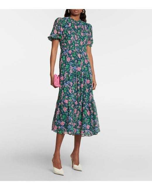 Diane von Furstenberg Blue Blossom Floral Chiffon Midi Dress