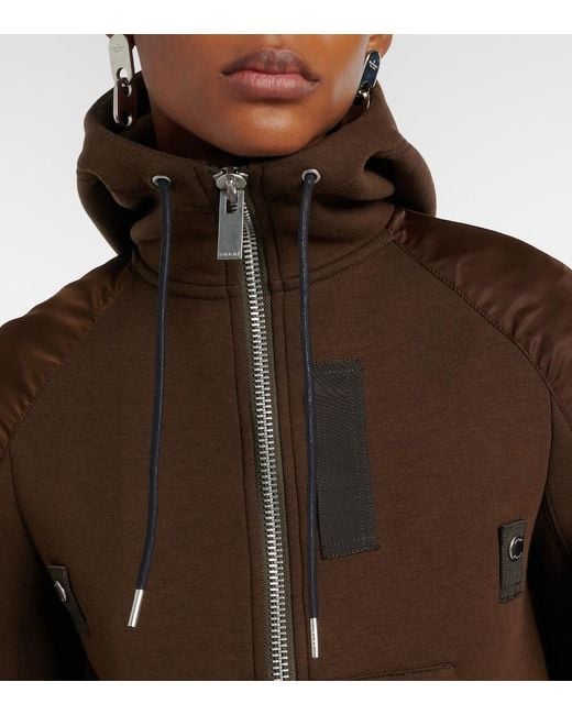 Sacai Brown Paneled Cotton-Blend Fleece Zip-Up Hoodie