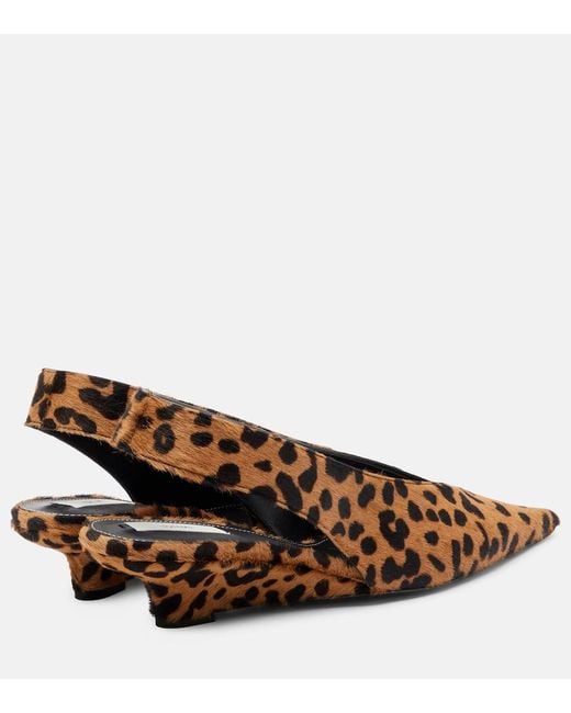 Totême  Brown Leopard-Print Wedge Calf Hair Slingback Pumps