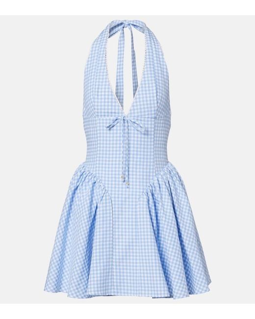 Bananhot Blue Micaela Gingham Halterneck Cotton Minidress