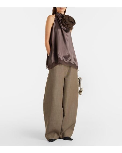 Magda Butrym Brown Top Aus Seidensatin Mit Spitze