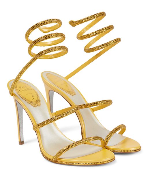 Rene Caovilla Yellow Cleo Embellished Leather Sandals