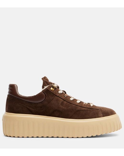 Hogan Brown H-Stripes Suede Platform Sneakers