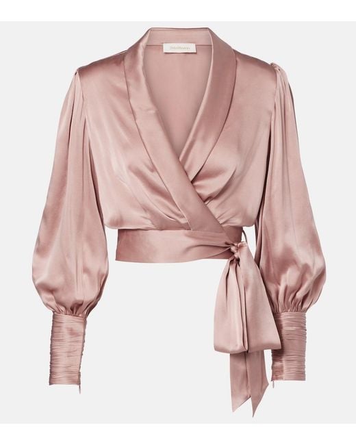 Zimmermann Pink Silk Wrap Top