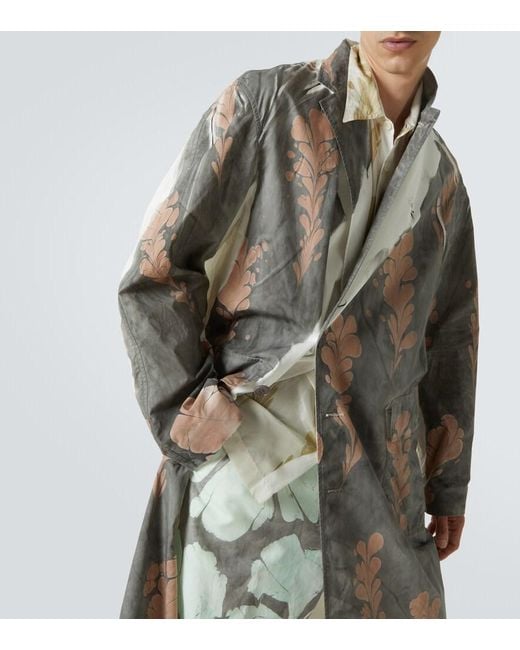 Dries Van Noten Gray Printed Double-Breasted Cotton Coat for men