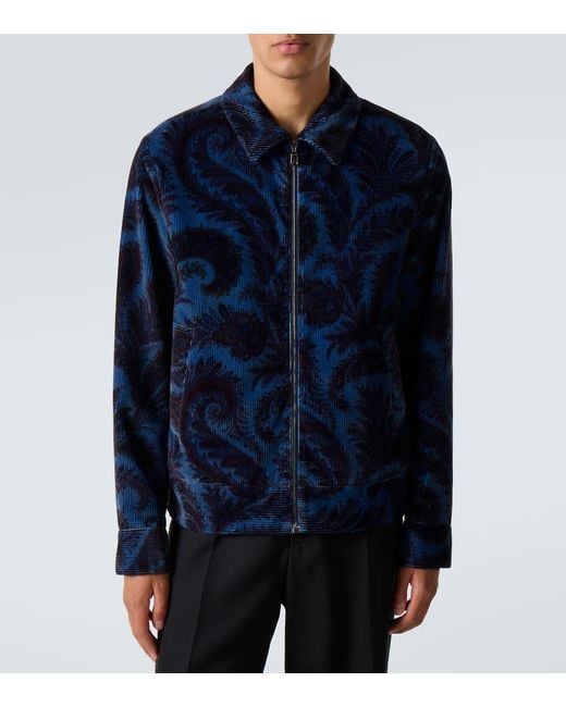 Etro Blue Printed Cotton Velvet Jacket for men