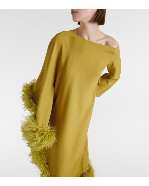 Taller Marmo Yellow Ubud Extravaganza Feather-Trimmed Gown