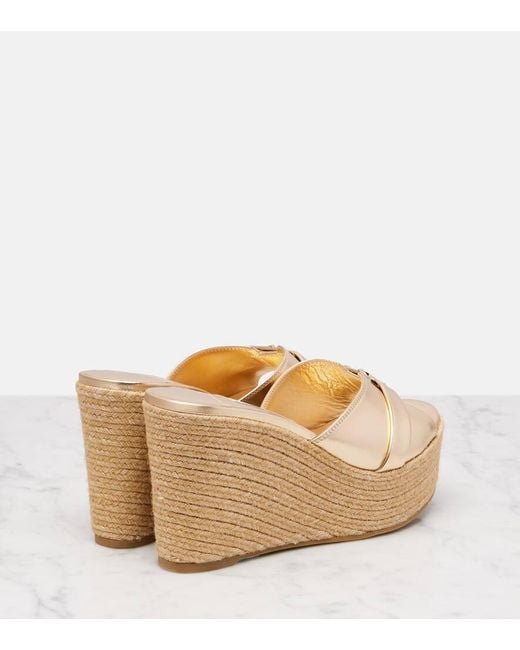 Jimmy Choo Natural Leda 100 Leather Platform Wedge Sandals