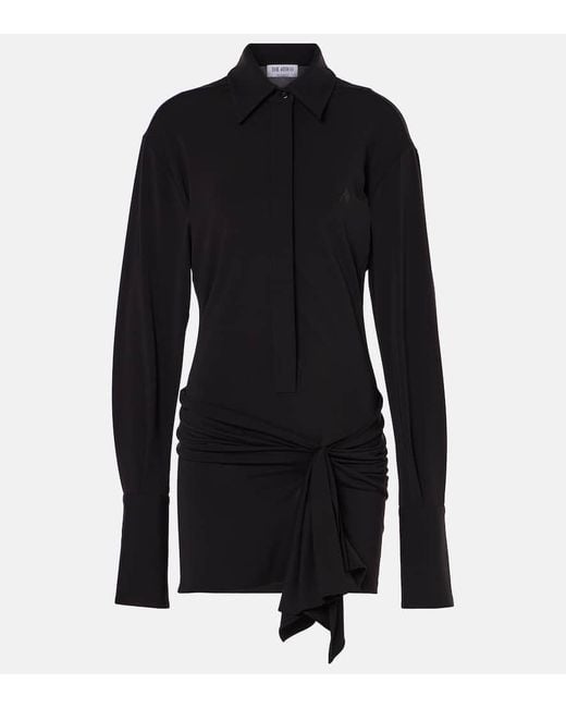 The Attico Black Cutout Draped Jersey Shirt Dress