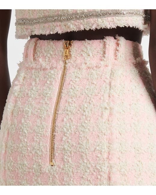Balmain Pink Checked Tweed Miniskirt