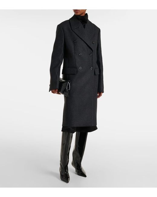 Totême  Black Double-Breasted Wool-Blend Felt Coat