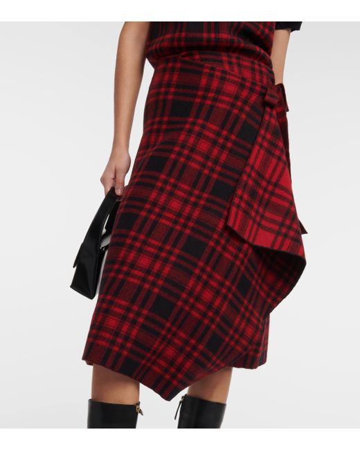 Polo Ralph Lauren Red Checked Wool Wrap Skirt