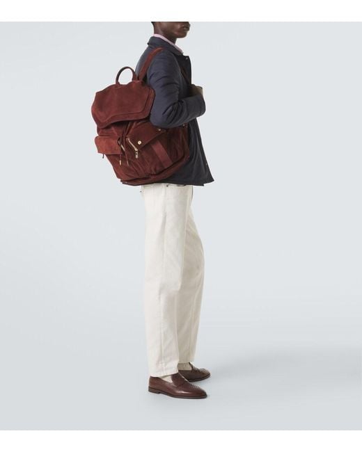 Brunello Cucinelli Red Suede Backpack for men