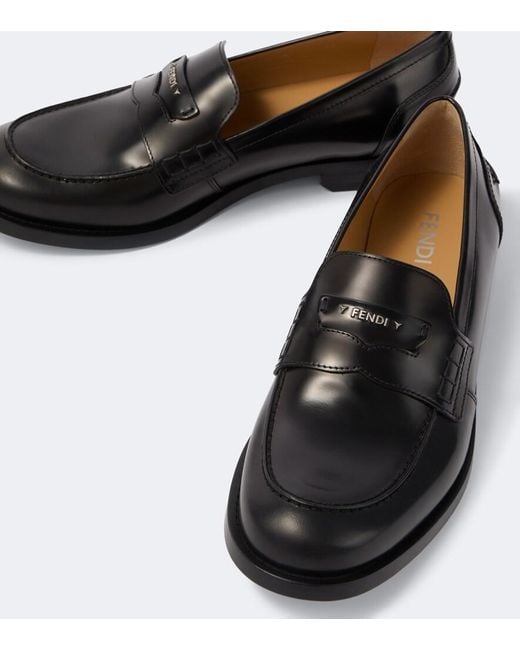 Fendi Black Ateneo Leather Penny Loafers for men