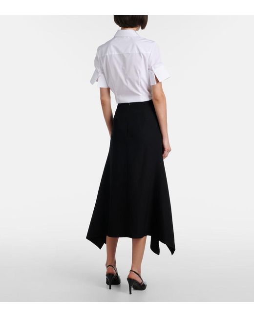 Erdem Black Draped Virgin Wool Midi Skirt