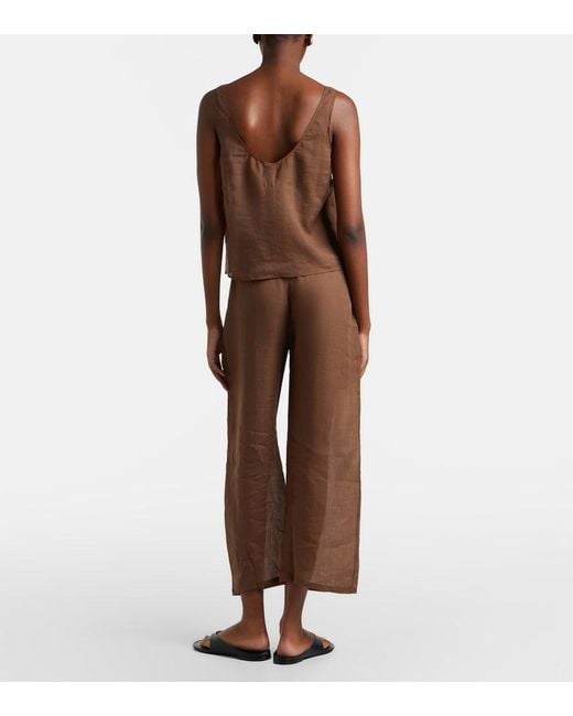Leset Brown Niko Ramie Cropped Barrel-Leg Pants