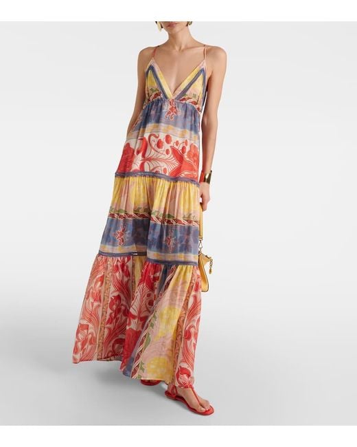 Etro Red Printed Cotton And Silk Maxi Dress