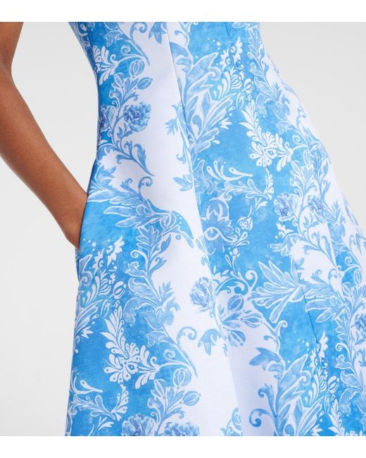 Emilia Wickstead Blue Mara Floral-Print Faille Midi Dress