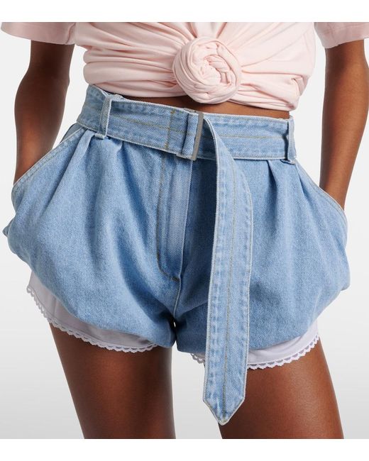Magda Butrym Blue Belted High-Rise Denim Shorts
