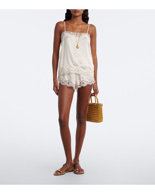 Faithfull The Brand White Marisol Lace-Trimmed Polka-Dot Satin Camisole