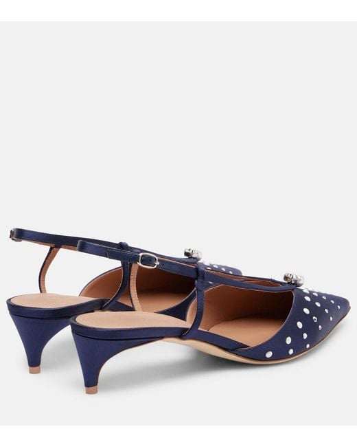 Malone Souliers Blue Moore 40 Embellished Satin Slingback Pumps