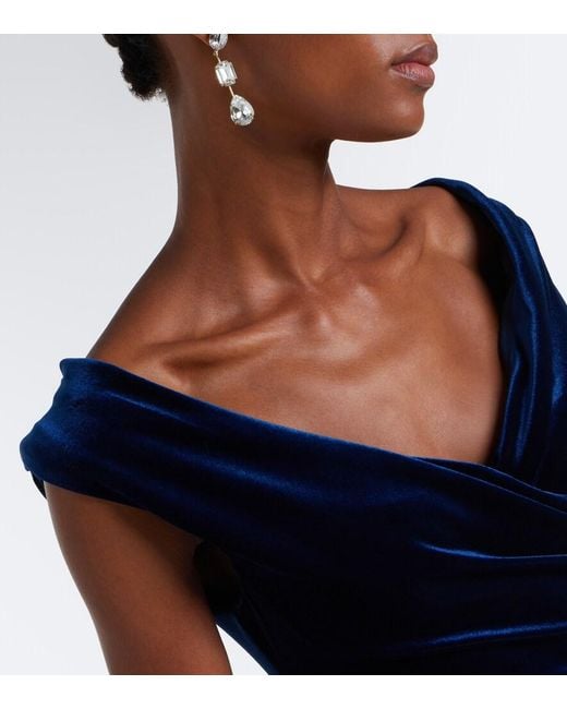 Monique Lhuillier Blue Embellished Draped Velvet Gown