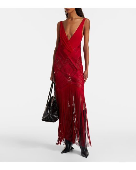 The Attico Red Besticktes Cocktailkleid Aus Tuell