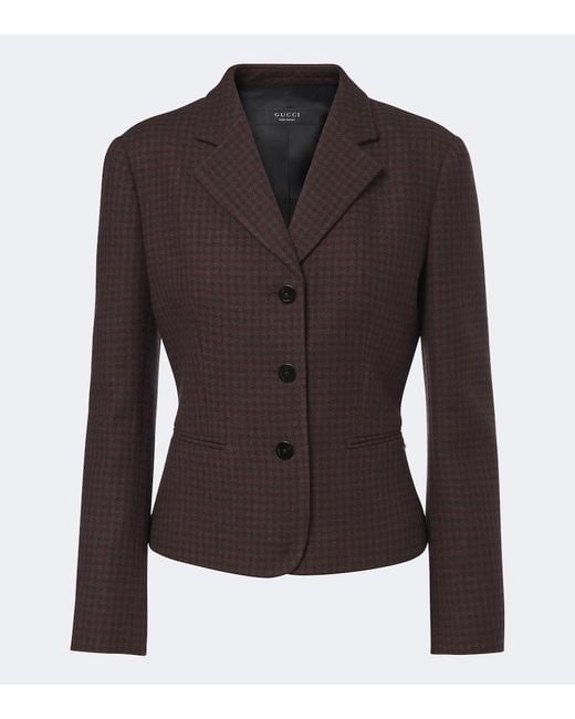 Gucci Brown Houndstooth Wool-Blend Blazer