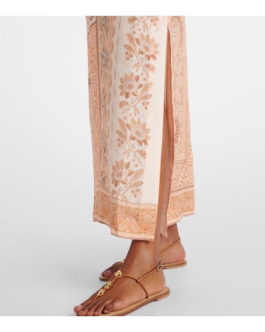 Zimmermann Natural Lucky Printed Linen Midi Dress