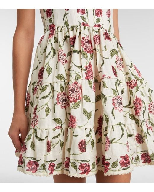 Vestido Corto Granadilla De Lino Floral Agua Bendita de color White