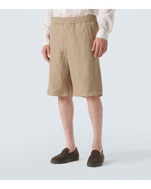 Giorgio Armani Natural Viscose And Linen Canvas Bermuda Shorts for men