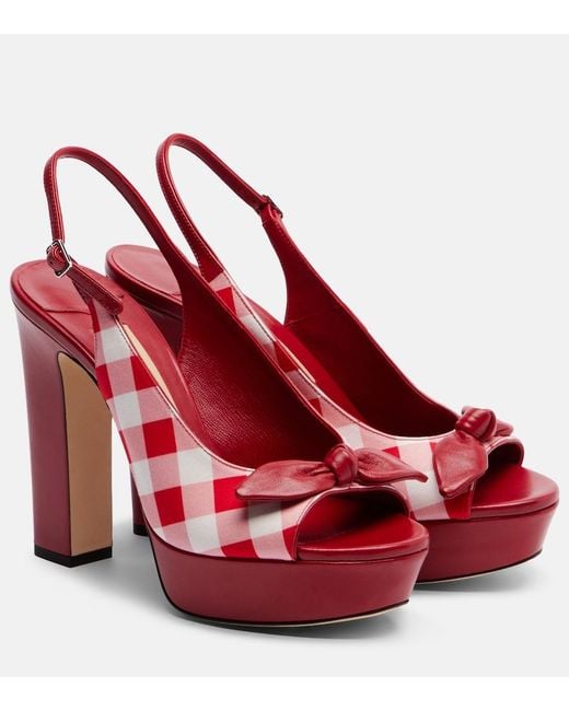 Jimmy Choo Red Ziva Checked Peep-Toe Pumps