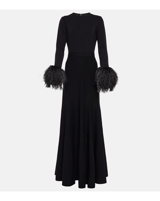 Elie Saab Feather-trimmed Maxi Dress in Black | Lyst