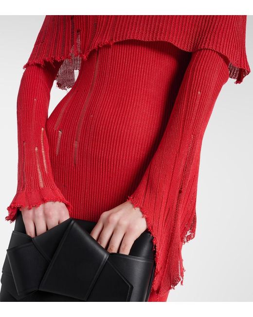 Acne Red Distressed Cotton-Blend Maxi Dress