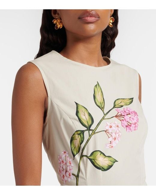 Oscar de la Renta Metallic Porcelain Cotton-Blend Poplin Midi Dress