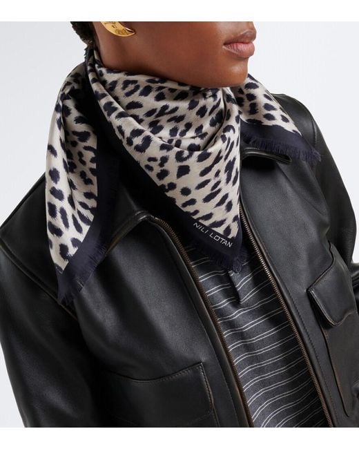 Nili Lotan Black Leopard Print Silk Scarf